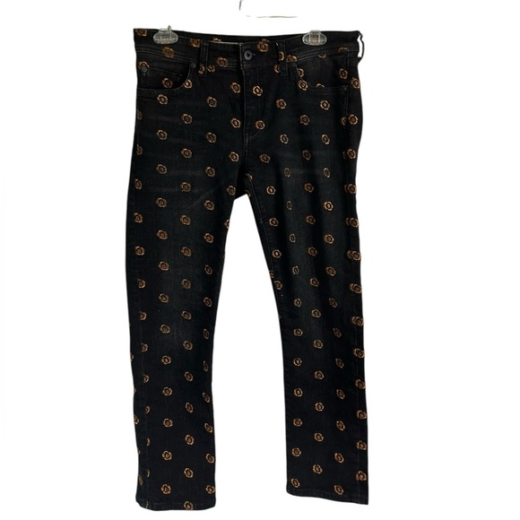 Anthropologie Pilcro Black & Copper Floral Embroidery Slim Straight Jeans Sz 28 - Picture 4 of 14